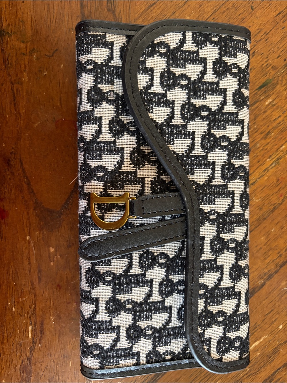 Black & White Patterned Clutch Wallet with Gold Accent
